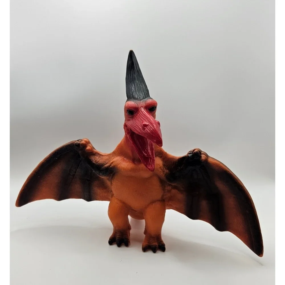 Vintage‎ Pterodactyl Dinosaur Toy Rubber Orange Black Kids Prehistoric